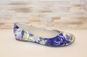 Балетки туфлі жіночі сині квіти Т1096 38