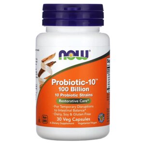 Пробіотики і пребіотики NOW Probiotic-10 100 billion, 30 вегакапсул