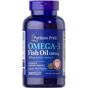 Жирні кислоти Puritans Pride Omega 3 Fish Oil 1200 mg, 200 капсул