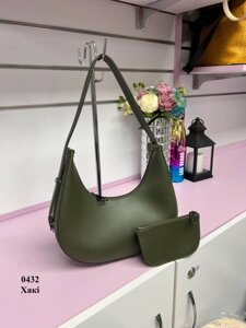 Хакі - стильний якісний каркасний комплект сумочка + гаманець (0432)