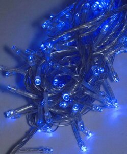 Світлодіодна гірлянда 160 LED класична 5 мм довжина 8.5 метрів із прозорим проводом світло синє (1120-02)