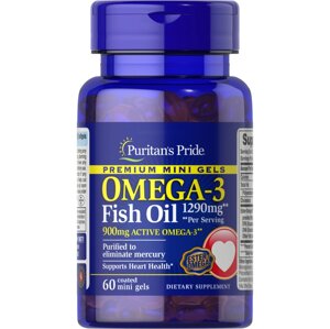 Жирні кислоти Puritan's Pride Omega 3 Fish Oil 1290 mg, 60 міні капсул