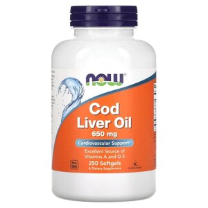 Жирні кислоти NOW Cod Liver Oil 650 mg, 250 капсул