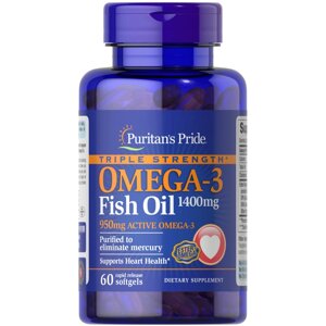 Жирні кислоти Puritan's Pride Triple Strength Omega 3 Fish Oil 1400 mg, 60 капсул