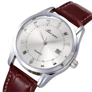 Чоловічий наручний годинник із коричневим ремінцем код 301