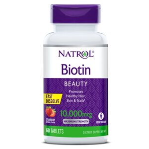 Вітаміни та мінерали Natrol Biotin 10000 mcg, 60 таблеток - полуниця