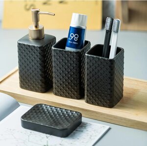 Комплект керамічних аксесуарів для ванни: дозатор, мильниця, стакани Чорного кольору