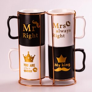 Набір керамічних чашок Kingdom of Love на підставці 4 штуки чашки для кави