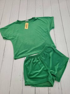 Піжама жіноча кофта та шорти зелена П729 XL
