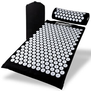 Масажний килимок Easyfit з подушкою (аплікатор Кузнєцова) Чорний з білим
