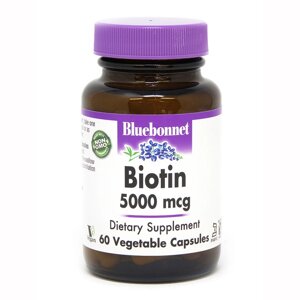 Вітаміни та мінерали Bluebonnet Nutrition Biotin 5000 mg, 60 вегакапсул