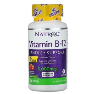 Вітаміни та мінерали Natrol Vitamin B-12 5000 mcg, 100 таблеток Полуниця