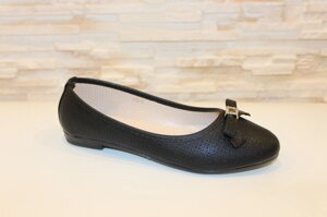 Балетки туфлі жіночі чорні з бантиком код Т248