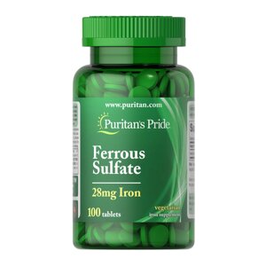 Вітаміни та мінерали Puritan's Pride Iron Ferrous Sulfate 28 mg, 100 таблеток