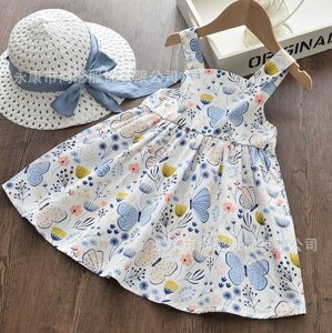 Комплект для дівчинки сукня і капелюшок Метелики синій 10063, розмір 90