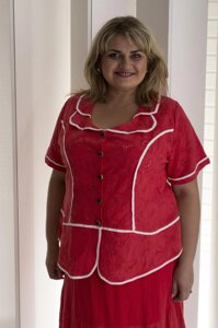 Блуза жіноча з коротким рукавом і гудзиками "Прошва" великого розміру 58-60, 62-64