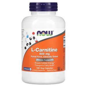 Жироспалювач NOW L-Carnitine 500 mg, 180 вегакапсул
