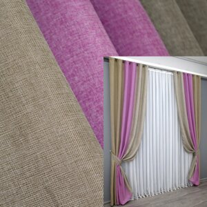 Комбіновані (2шт. 1,5х2,7м.) штори з тканини льон. Колір капучино з рожевим та світло кавовим. Код 016дк