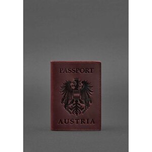 Шкіряна обкладинка для паспорта з австрійським гербом бордова Crazy Horse