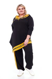Жіночий Костюм "Спокуса" Повсякденний Великого розміру 62-64 Спортивний Туніка та Штани Чорно-жовтий