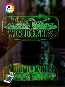 3D-нічник "World Of Tanks" (УВАЧНЕ ЗОБРАЖЕННЯ) + 16 кольорів + пульт ДК + мережевий адаптер + батарейки (3ААА)