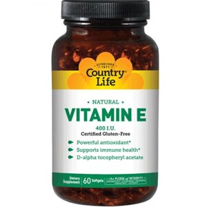 Вітаміни та мінерали Country Life Natural Vitamin E, 60 капсул