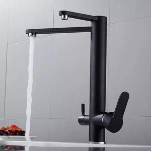 Змішувач для кухні для фільтрованої води двоважільний, кухонний кран з подвійною ручкою WanFan Чорний