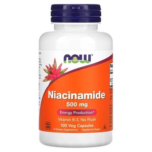 Вітаміни та мінерали NOW Niacinamide 500 mg, 100 вегакапсул