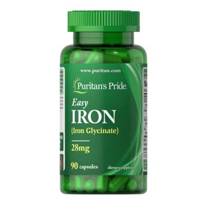 Вітаміни та мінерали Puritan's Pride Easy Iron 28 mg (Iron Glycinate), 90 капсул