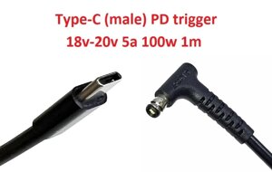 Кабель-перехідник тригер PD 18-20v Type-C for Sony VGP-AC19v74 (L-type) 1.4m (19.5v 2a) на 4.9mm (+p 1m з USB Type-C