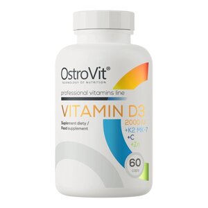 Вітаміни та мінерали OstroVit Vitamin D3 2000 IU + K2 MK-7 + C + Zinc, 60 капсул