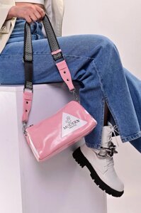 Жіноча сумка клатч рожева з довгим ременем код 7-58104 Уцінка