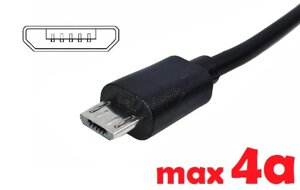 Dc кабель до блоку живлення micro USB (4a) (1.5m) (A class) 1 день гар.