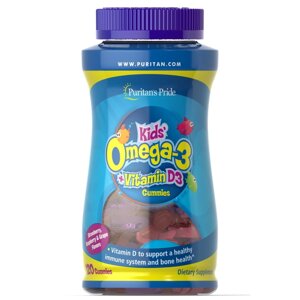 Жирні кислоти Puritan's Pride Children's Omega-3 + Vitamin D3, 120 желеек