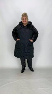 Куртка жіноча довга стьобана на синтепоні "Кензо" чорна розміри 70-72