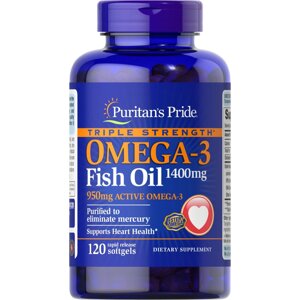 Жирні кислоти Puritan's Pride Triple Strength Omega 3 Fish Oil 1400 mg, 120 капсул