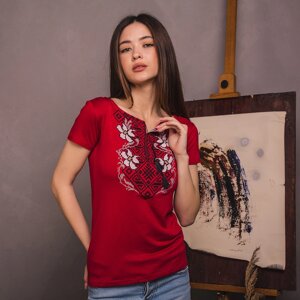 Футболка-вишиванка жіноча Moderika Лілія червона XL