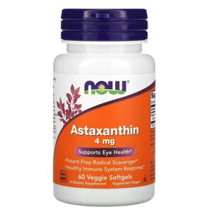 Натуральна добавка NOW Astaxanthin 4 mg, 60 капсул