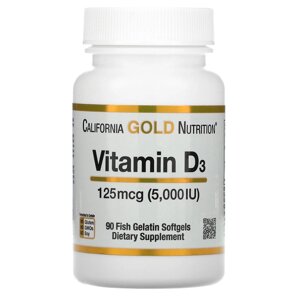 Вітаміни та мінерали California Gold Nutrition Vitamin D3 125 mcg, 90 рибних капсул