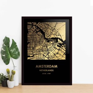 Постер "Амстердам / Amsterdam" фольгований А3, gold-black, gold-black, англійська