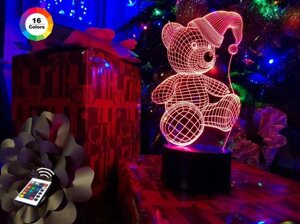 3D-нічник "Ведмедик (новорічний)" (УВАЧНЕ ЗОБРАЖЕННЯ)+ пульт ДК + мережевий адаптер +батарейки (3ААА) 3DTOYSLAMP