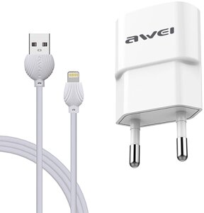Сетевое зарядное устройство AWEI C-832 Travel charger + Lightning cable 1USB 2.1A White