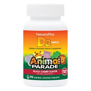 Вітаміни та мінерали Natures Plus Animal Parade Vitamin D3 Sugar-Free, 90 жувальних пігулок Вишня