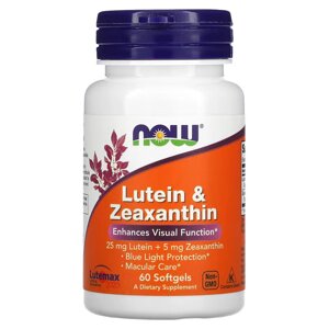 Натуральна добавка NOW Lutein Zeaxanthin, 60 капсул