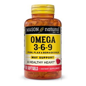 Жирні кислоти Mason Natural Omega 3-6-9 1200 mg Fish, Flax Borage Oils, 60 капсул
