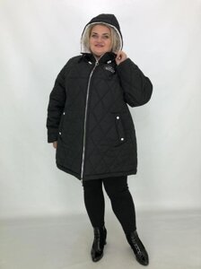 Куртка жіноча зимова "Елайна" стьобана чорна великого розміру 66-68