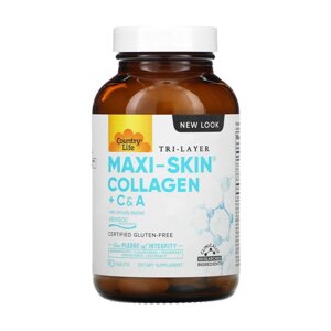 Натуральна добавка Country Life Maxi-Skin Collagen + C A, 90 таблеток