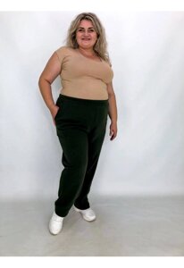 Жіночі штани з кишенями "Тоффі" пояс на гумці великі розміри 74-76 Штани темно-зелені