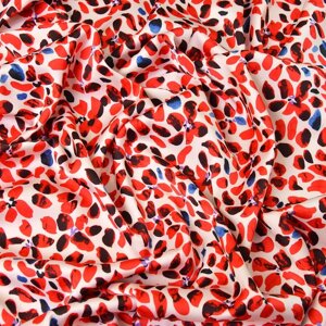 Тканина атлас шовк з малюнком квітковий пастель/червоний