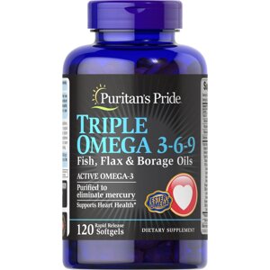 Жирні кислоти Puritan's Pride Triple Omega 3-6-9 Fish, Flax Borage Oils, 120 капсул